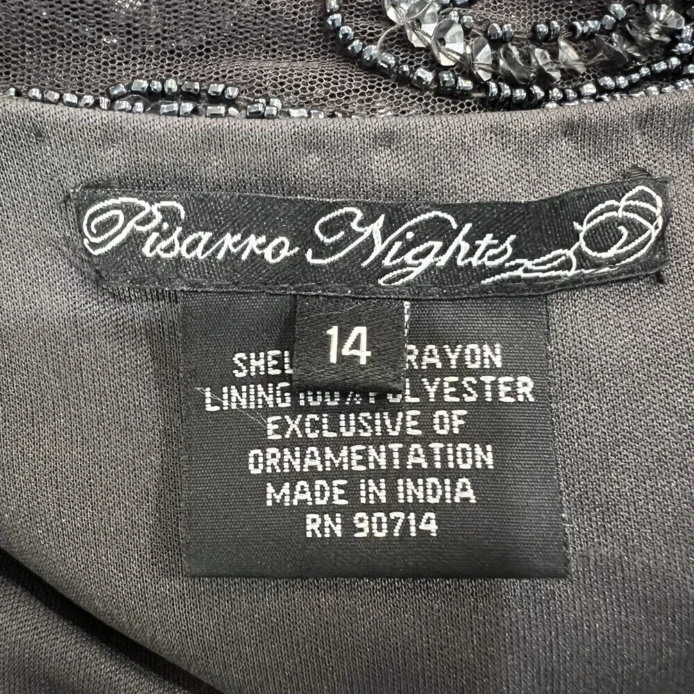 Pisarro Nights Heavily Beaded Mesh Maxi Dress SZ 14 Gatsby Formal Evening Gown